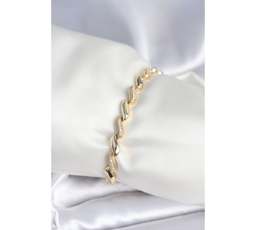 Pirinç Gold Renk Zirkon Taşlı Sarmal Model Kadın Bileklik