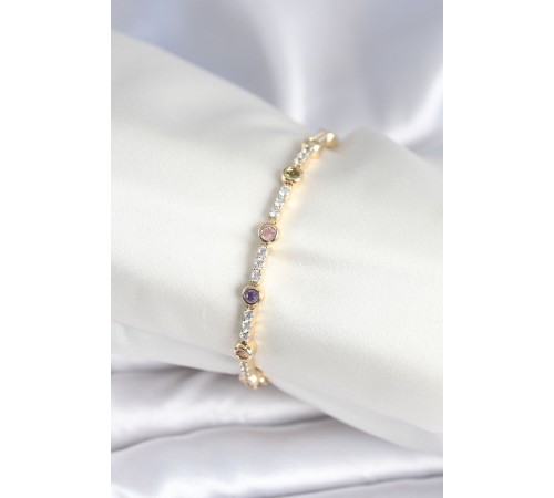 Pirinç Gold Renk Zirkon Taşlı Kadın Bileklik