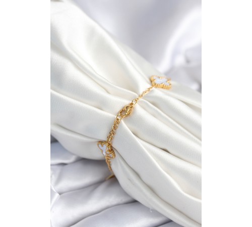 316L Çelik Zincir Zirkon Taşlı Yonca Beyaz Kadın Bileklik