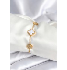 316L Çelik Zincir Zirkon Taşlı Yonca Beyaz Kadın Bileklik