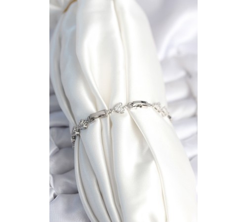 Pirinç Gümüş Renk Kalp Model Kadın Bileklik