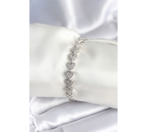 Pirinç Gümüş Renk Kalp Model Kadın Bileklik