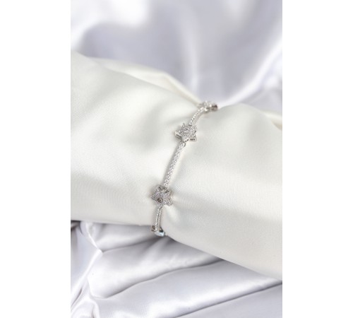 Pirinç Gümüş Renk Yıldız Model Kadın Bileklik