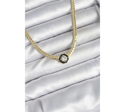 Pirinç Gold Renk Zirkon Taşlı Kadın Kolye