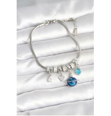 Pirinç Gümüş Renk Dünya Charmlı Kadın Bileklik