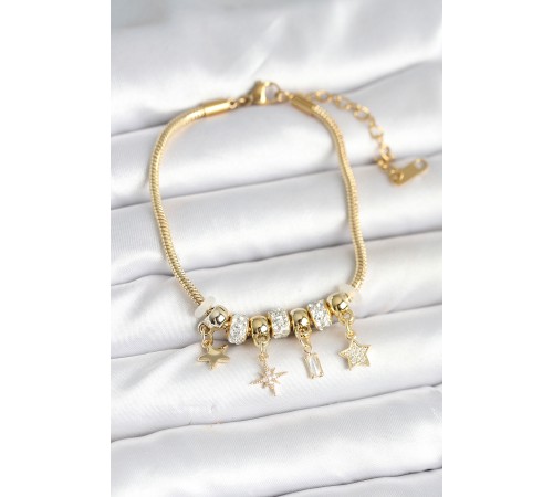 Pirinç Gold Renk Kutup Yıldızı Charmlı Kadın Bileklik
