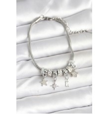 Pirinç Gümüş Renk Kutup Yıldızı Charmlı Kadın Bileklik