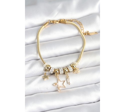 Pirinç Gold Renk Yıldız Charmlı Kadın Bileklik