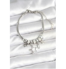 Pirinç Gümüş Renk Yıldız Charmlı Kadın Bileklik