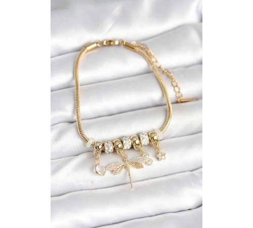 Pirinç Gold Renk Yusufçuk Charmlı Kadın Bileklik