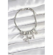 Pirinç Gümüş Renk Yusufçuk Charmlı Kadın Bileklik