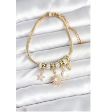 Pirinç Gold Renk Ay ve Güneş Charmlı Kadın Bileklik