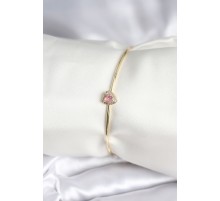 Pembe Zirkon Taşlı Kalp Model Gold Renk Kadın Bileklik