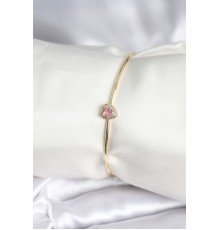 Pembe Zirkon Taşlı Kalp Model Gold Renk Kadın Bileklik