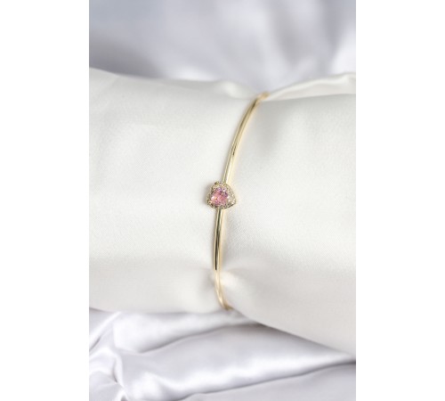 Pembe Zirkon Taşlı Kalp Model Gold Renk Kadın Bileklik