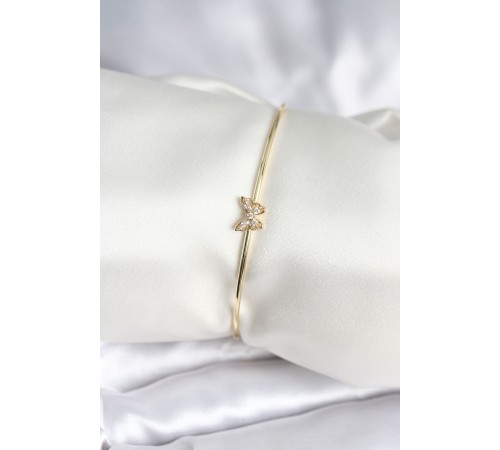 Kelebek Figürlü Zirkon Taşlı Gold Renk Pirinç Kadın Bileklik