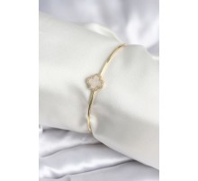 Beyaz Sedefli Yonca Model Gold Renk Kadın Bileklik
