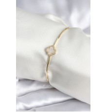Beyaz Sedefli Yonca Model Gold Renk Kadın Bileklik