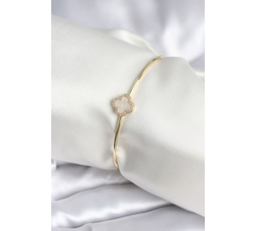 Beyaz Sedefli Yonca Model Gold Renk Kadın Bileklik