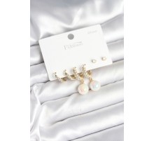 Pirinç Gold Renk İncili 925 Ayar Gümüş Çivi Kadın Küpe Seti