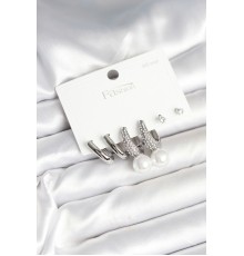 Pirinç Gümüş Renk İncili 925 Ayar Gümüş Çivi Kadın Küpe Seti