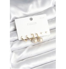 Pirinç Gold Renk İnci Detaylı 925 Gümüş Çivili Kadın Küpe Seti