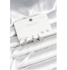 Pirinç Gümüş Renk Zirkon Taşlı 925 Gümüş Çivili Kadın Küpe Seti