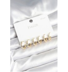 Pirinç Gold Renk Baklalı Halka 925 Gümüş Çivi Kadın Küpe Seti