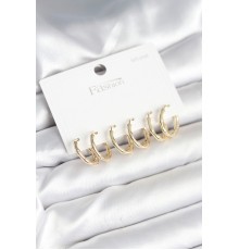 Pirinç Gold Renk Kemik Halka Model 925 Ayar Gümüş Çivili Kadın Küpe Seti