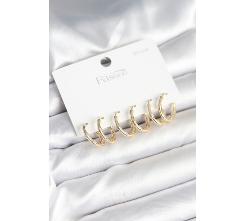 Pirinç Gold Renk Kemik Halka Model 925 Ayar Gümüş Çivili Kadın Küpe Seti