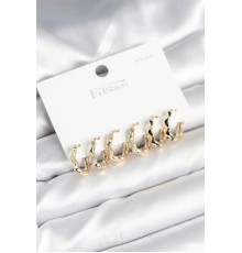 Gold Renk Pirinç Zikzak Model 925 Ayar Gümüş Çivili Kadın Küpe Seti