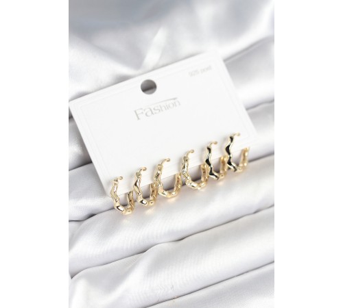 Gold Renk Pirinç Zikzak Model 925 Ayar Gümüş Çivili Kadın Küpe Seti