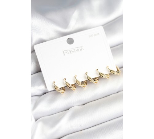 Gold Renk Pirinç Sarmal Model 925 Ayar Gümüş Çivili Kadın Küpe Seti