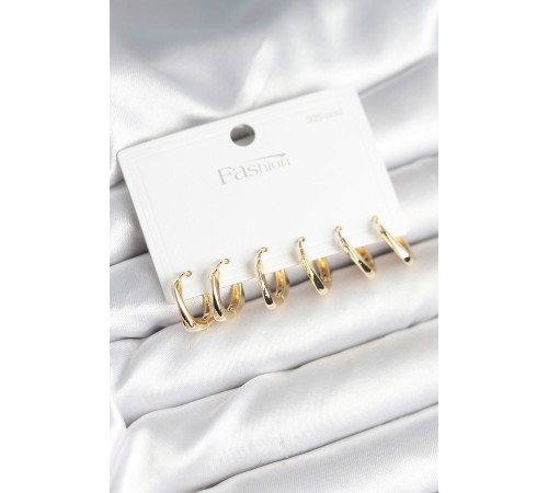 Gold Renk Pirinç Kare Halka Model 925 Ayar Gümüş Çivili Kadın Küpe Seti