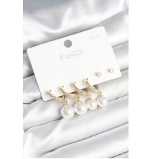 Gold Renk Zirkon Taşlı Pirinç İncili 925 Ayar Gümüş Çivili Küpe Seti