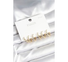 Gold Renk Burgu Halka Model 925 Ayar Gümüş Çivili Pirinç Küpe Seti