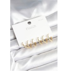 Gold Renk Burgu Halka Model 925 Ayar Gümüş Çivili Pirinç Küpe Seti