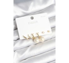 Gold Renk Pirinç 925 Ayar Gümüş Çivili Kadın Küpe Seti