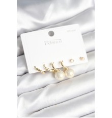 Gold Renk Pirinç 925 Ayar Gümüş Çivili Kadın Küpe Seti