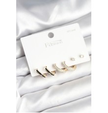 Gold Renk Pirinç Zirkon Taşlı 925 Ayar Gümüş Çivili Kadın Küpe Seti