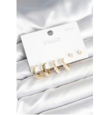 Gold Renk Pirinç Halka 925 Ayar Gümüş Çivili Kadın Küpe Seti