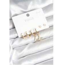 Gold Renk Pirinç Kelebek Model 925 Ayar Gümüş Çivili Kadın Küpe Seti