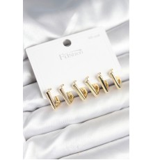 Gold Renk Kare Model Pirinç 925 Ayar Gümüş Çivili Kadın Küpe Seti