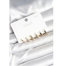 Pirinç Gold Renk 925 Ayar Gümüş Çivi Kadın Küpe Seti