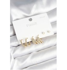 Gold Renk Pirinç 925 Ayar Gümüş Çivili Kadın Küpe Seti