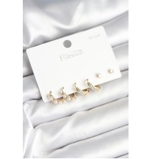 Pirinç Gold Renk Zirkon Taşlı ve İncili Model 925 Ayar Gümüş Çivi Kadın Küpe Seti