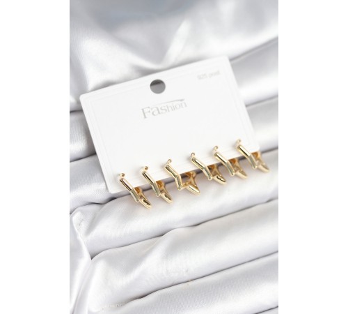 Yıldız Model Gold Renk 925 Ayar Gümüş Çivili Kadın Küpe Seti