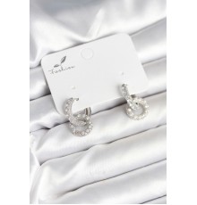 Gümüş Renk Pirinç Zirkon Taşlı Halka Model Kadın Küpe