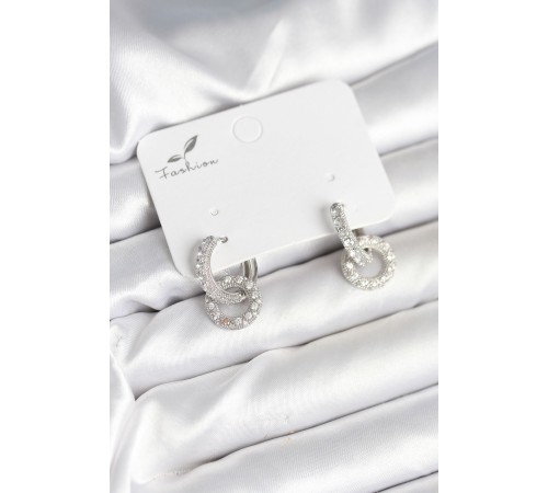 Gümüş Renk Pirinç Zirkon Taşlı Halka Model Kadın Küpe