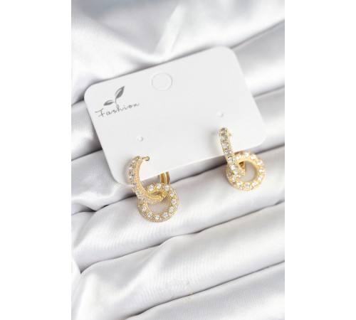 Gold Renk Pirinç Zirkon Taşlı Halka Model Kadın Küpe